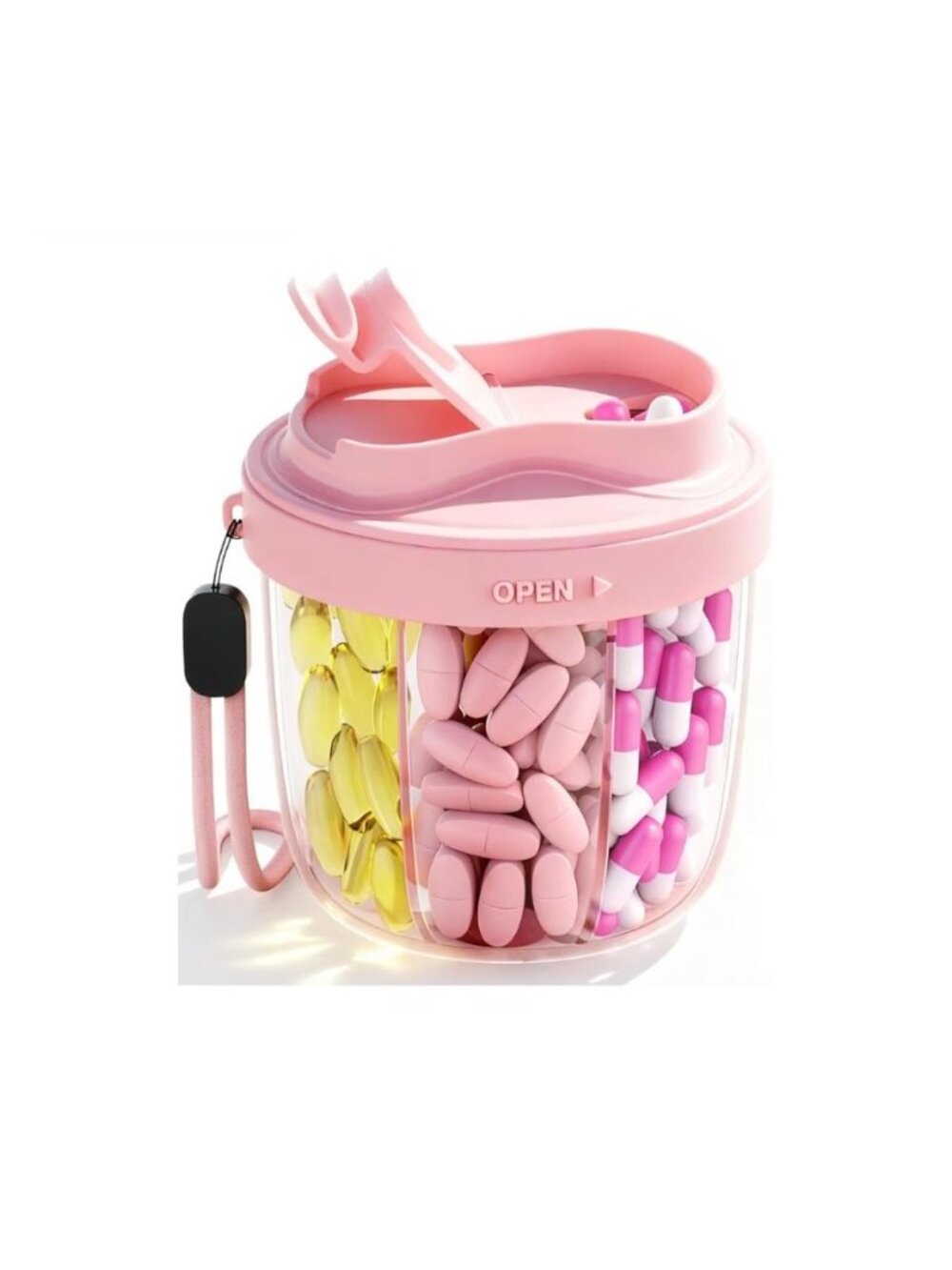 Portable Pink Pill Organizer With 7 Compartments Anti-Mix Design Travel Work